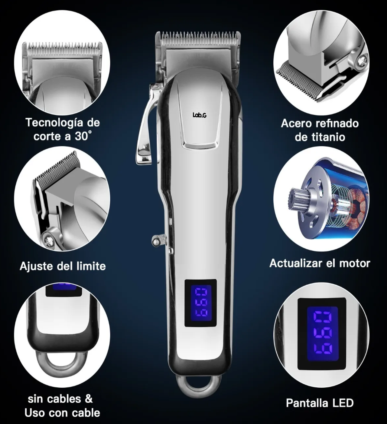 Kit De Cortapelos Profesional Hombres Recortador Pelo Barba Plata