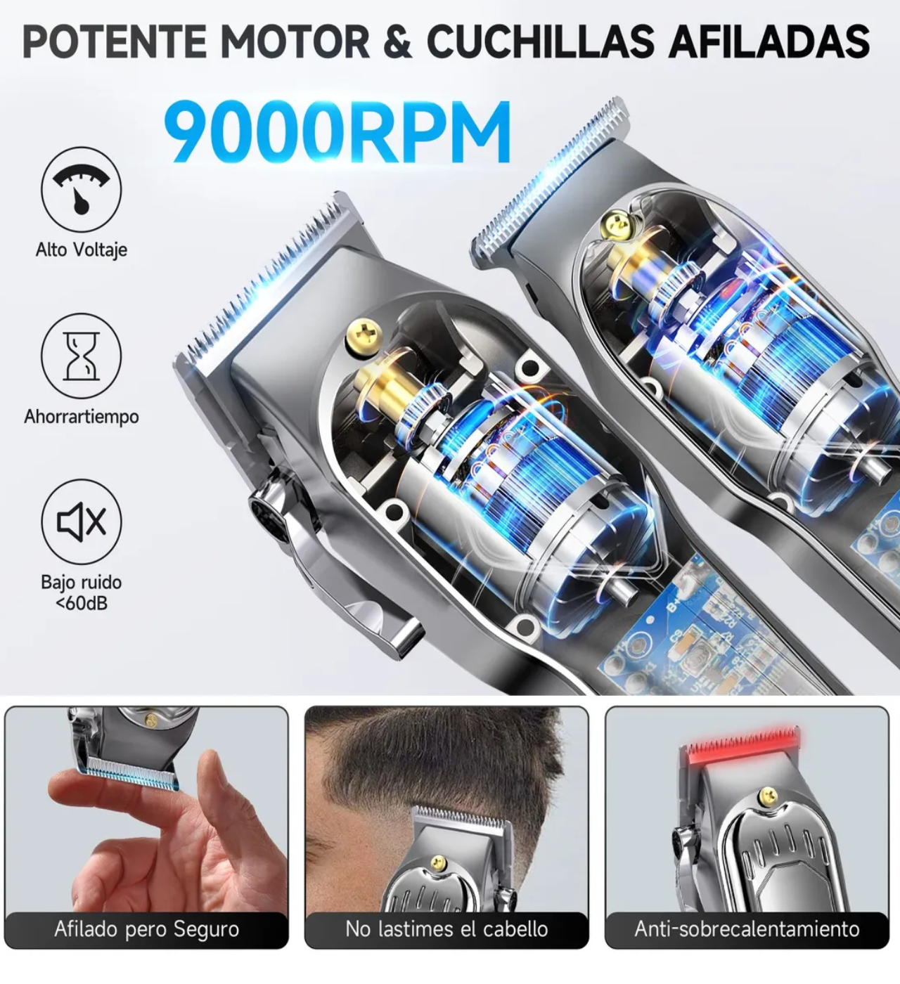 Cortadoras De Cabello Metálico Kit De Máquina De Cortar Pelo Plateado