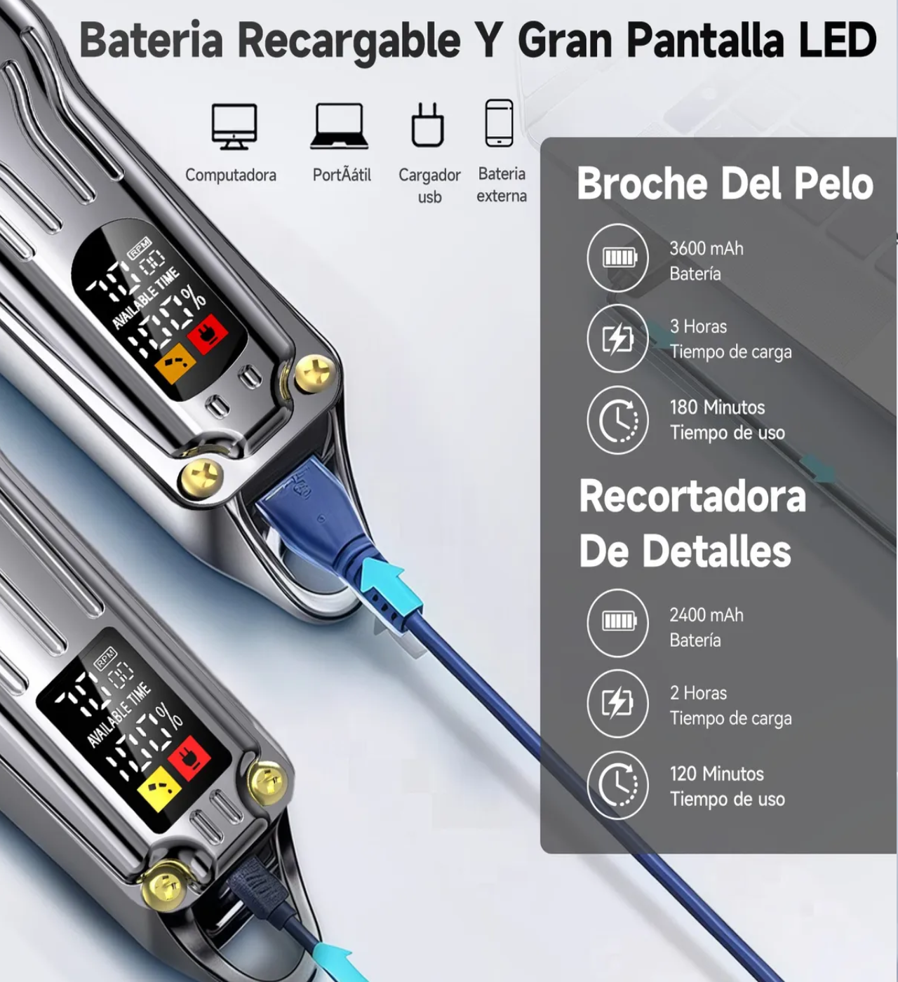 Cortadoras De Cabello Metálico Kit De Máquina De Cortar Pelo Plateado