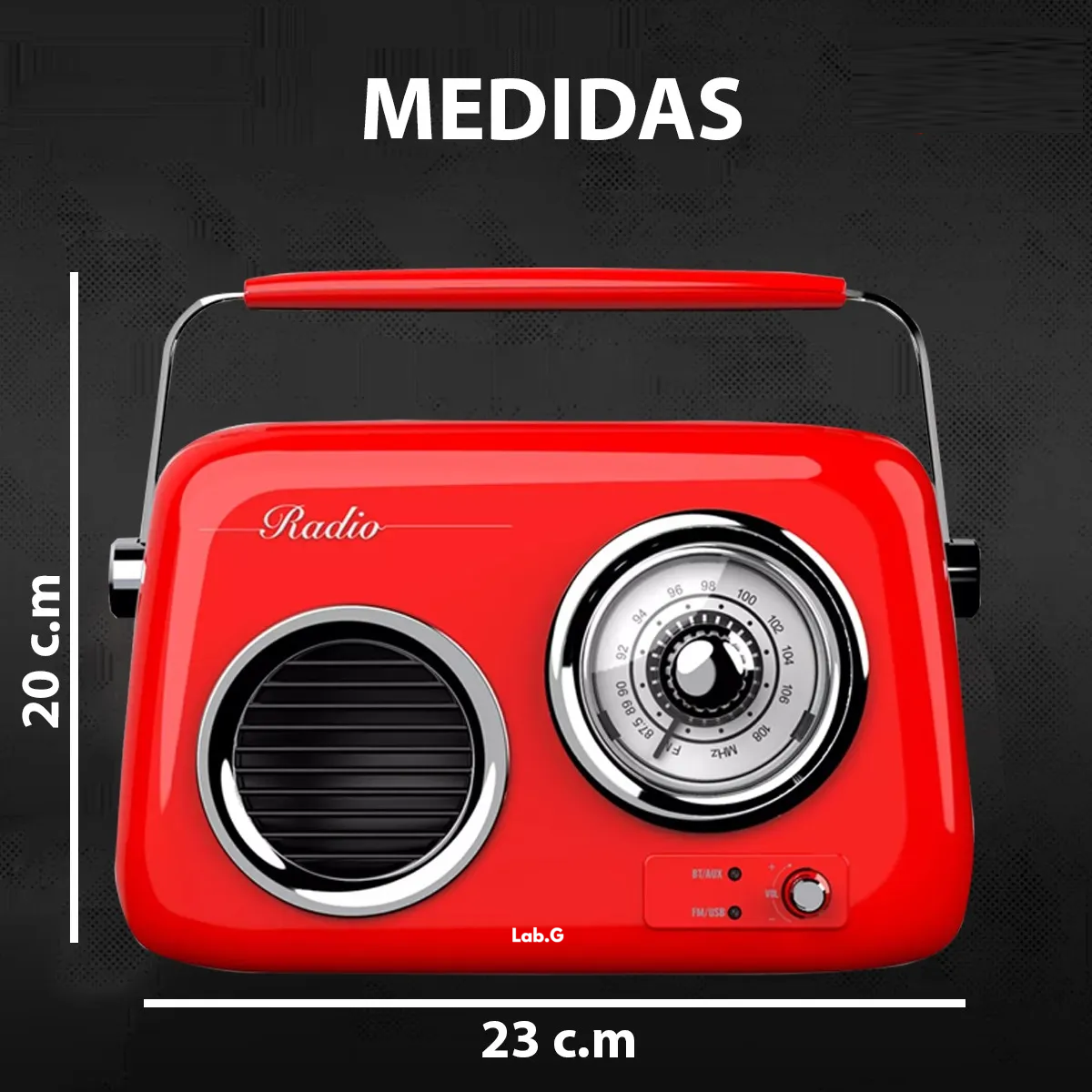 Radio Retro Portátil Vintage Recargable Bluetooth  Rojo