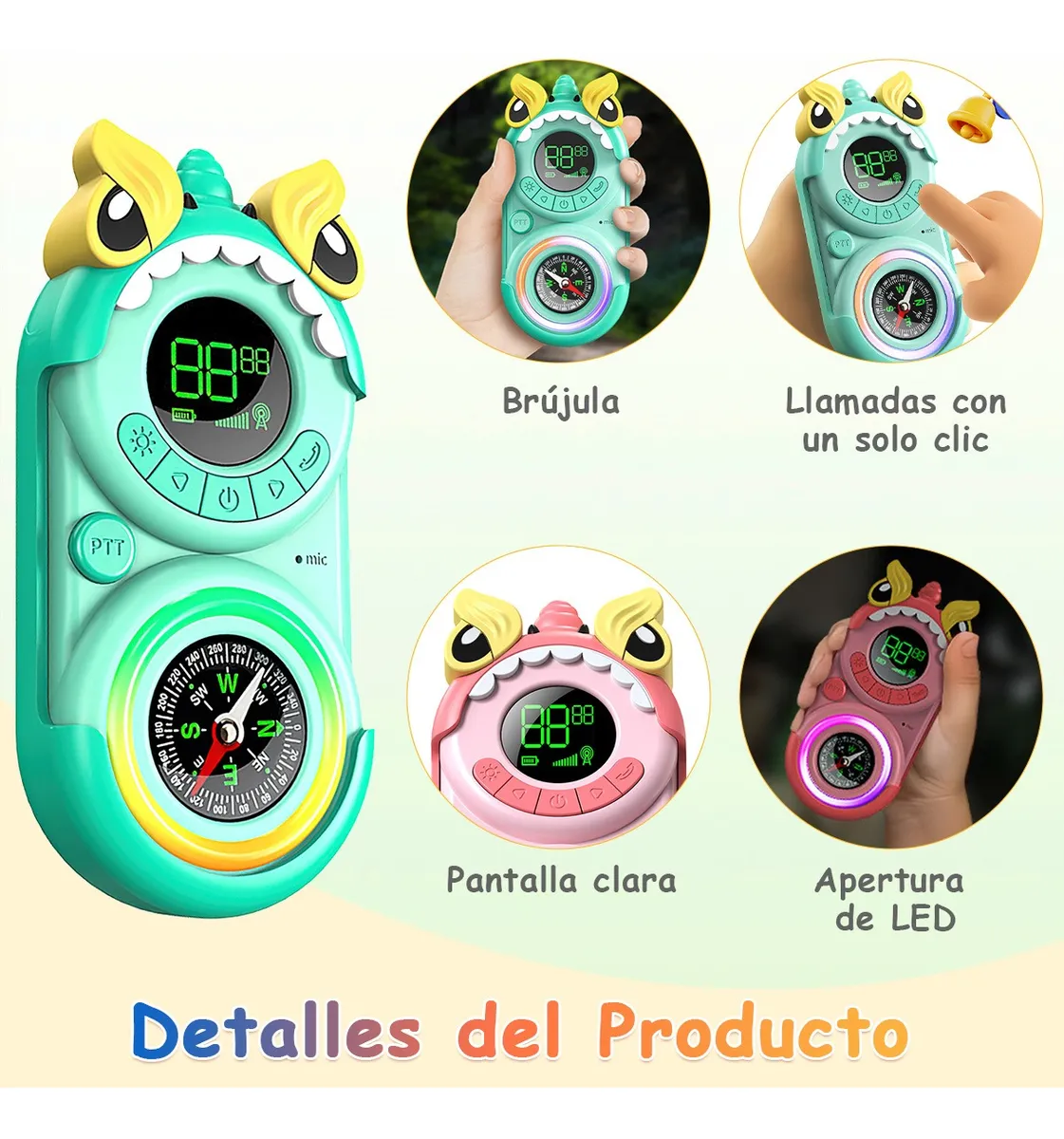 "Radios Walkie Talkies Para Niños Carga Usb Y Brújula 2piezas "