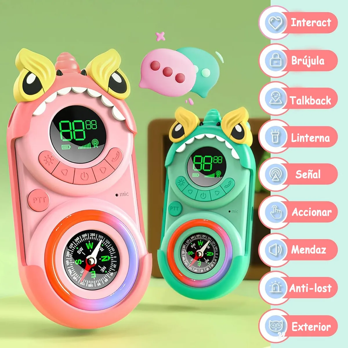 "Radios Walkie Talkies Para Niños Carga Usb Y Brújula 2piezas "