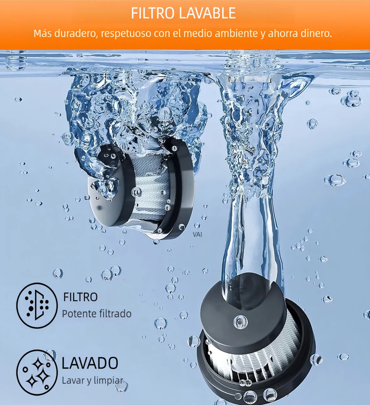 Aspiradora Portátil Inalámbrico De Mano Con Filtro Lavable Volumen 500ml Naranja