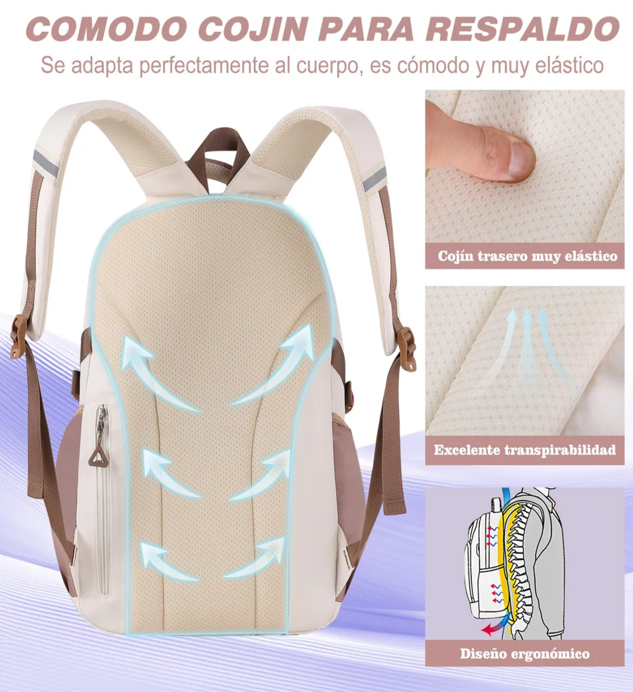 Mochila Escolar Viaje Para Laptop Set De 3 Piezas Marron Beige