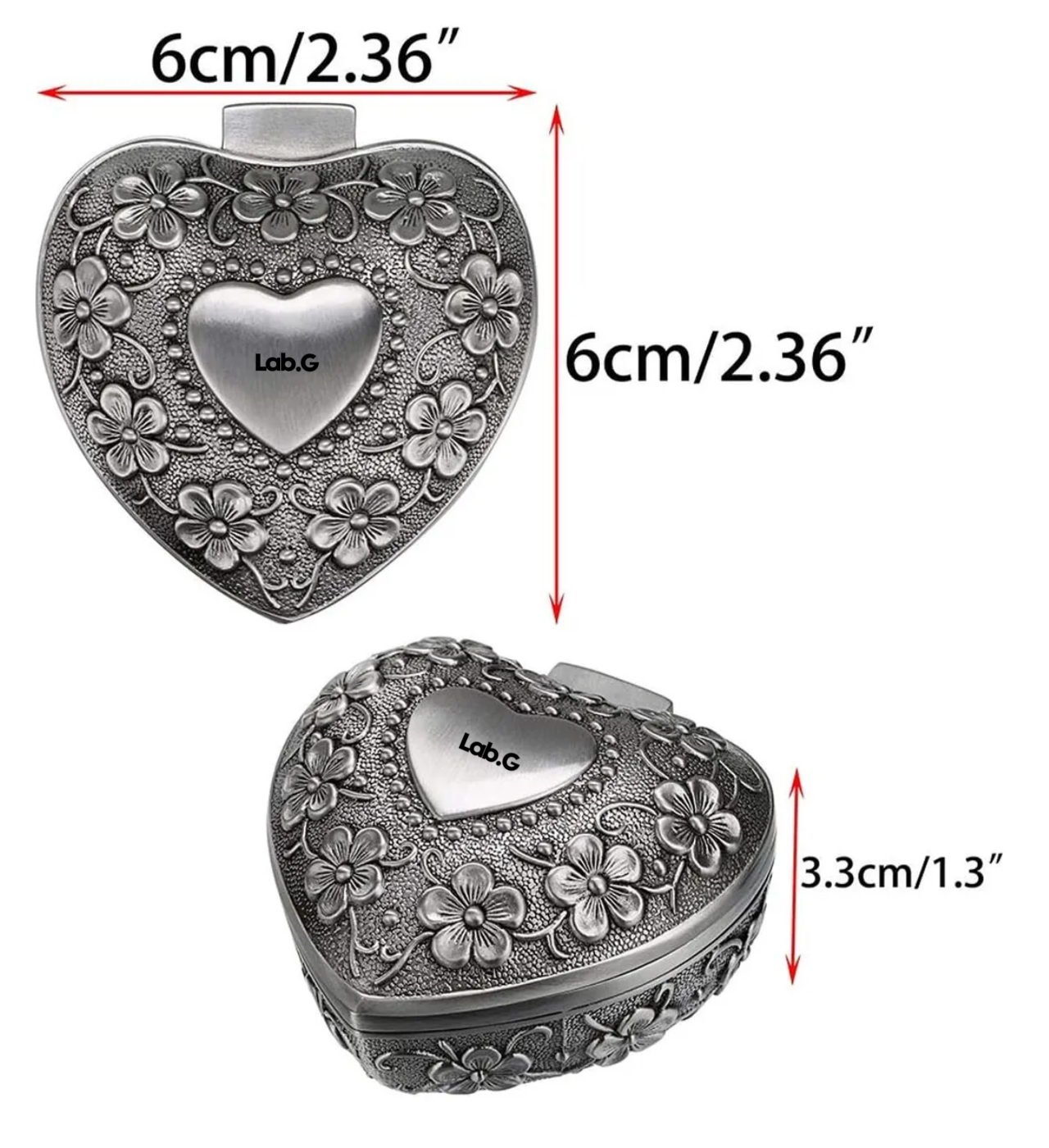 Caja De Joyería Vintage De Tallado Metal En Forma De Corazón Plateado