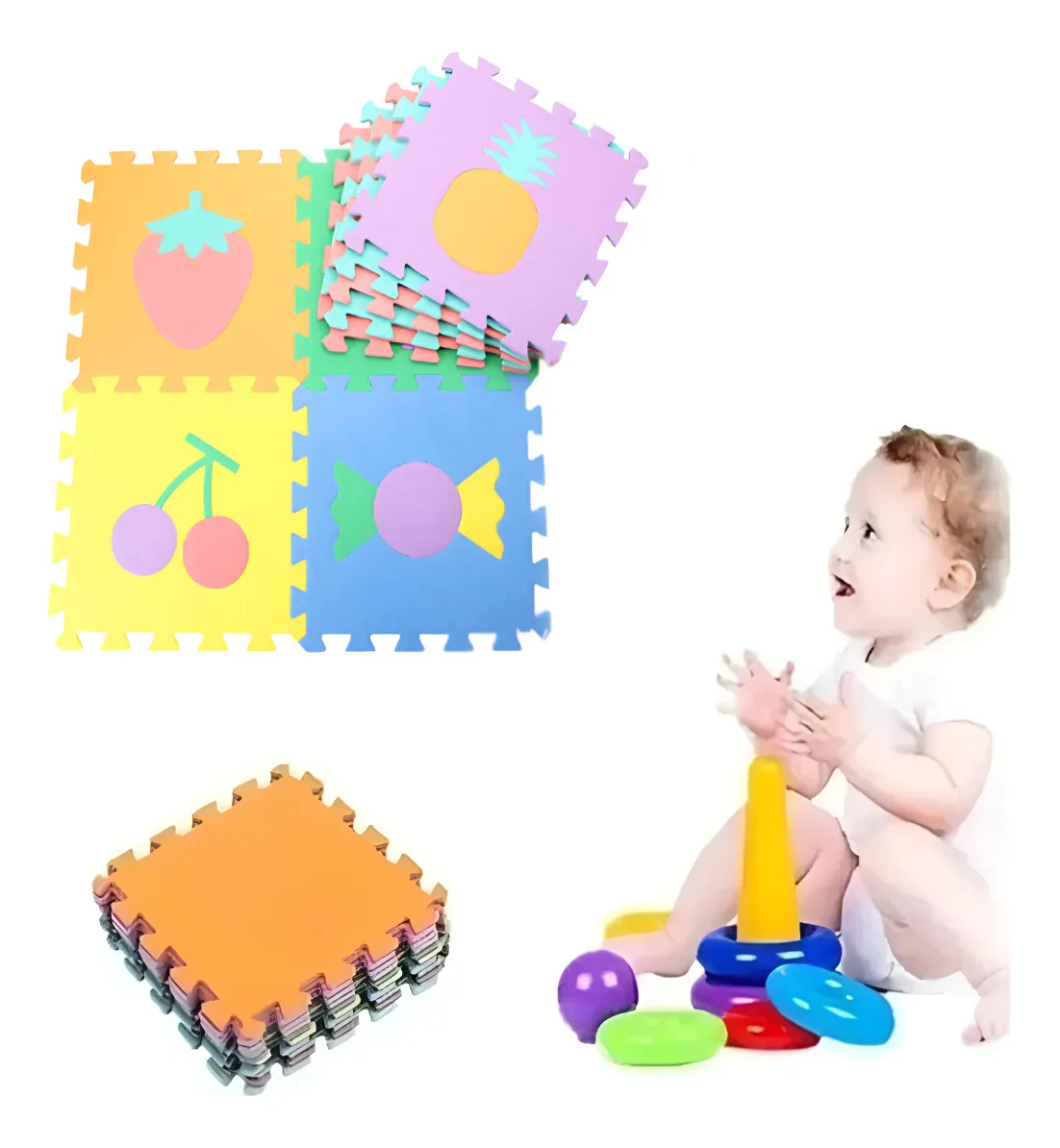 20 Piezas Para Piso Foamy Tapete Didáctico Gateo Bebe Juegos Frutas