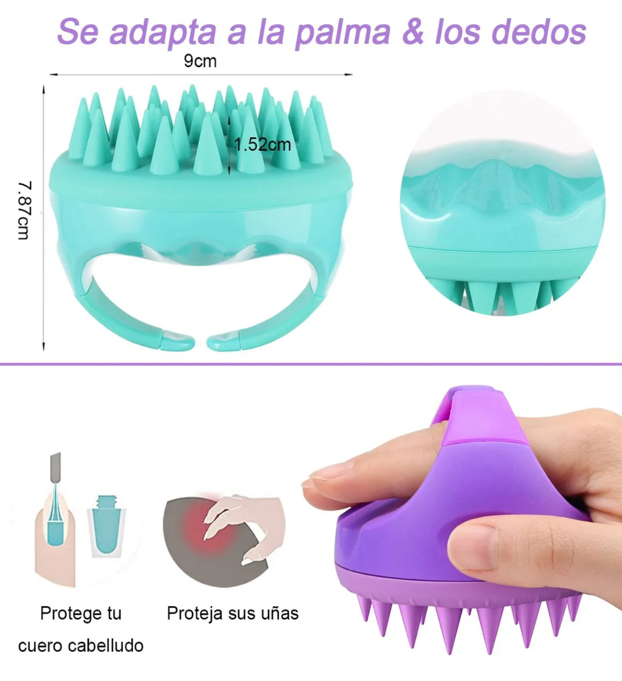 Masajeador De Cuero Cabelludo, 2 Cepillos  Verde y Rosa