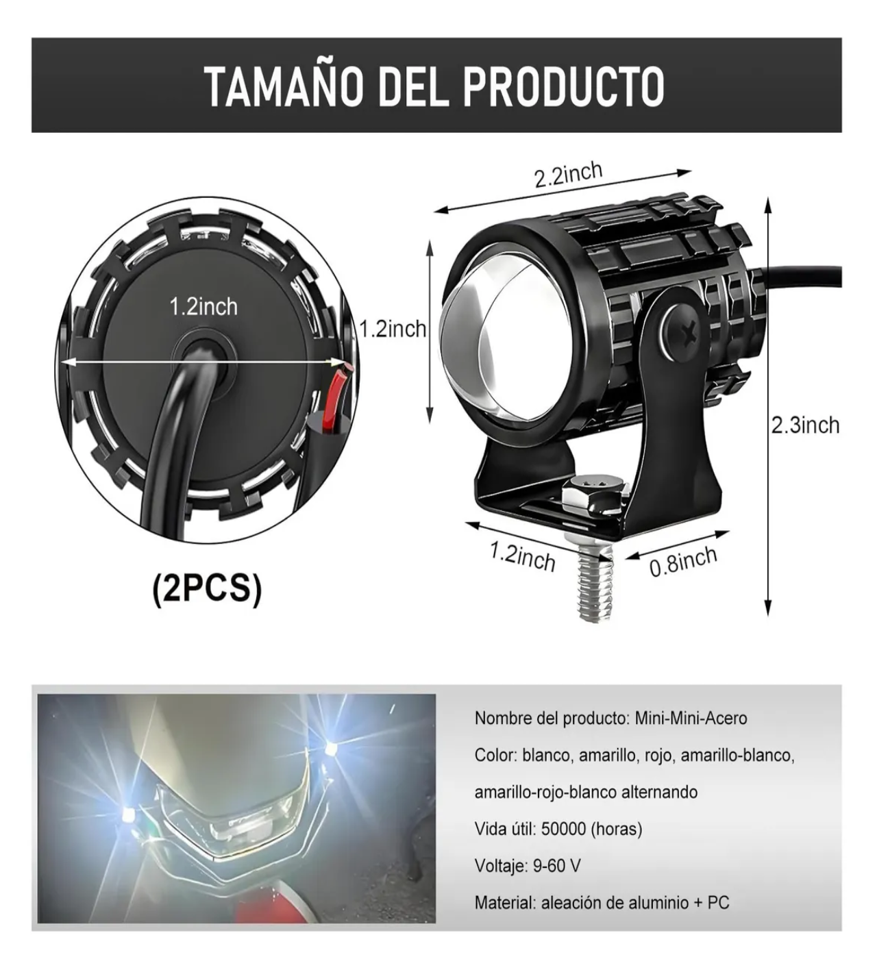 Faros De Lupa Luces Led Auxiliares Con Estrobo 5 Modos 120w negro con Rojo