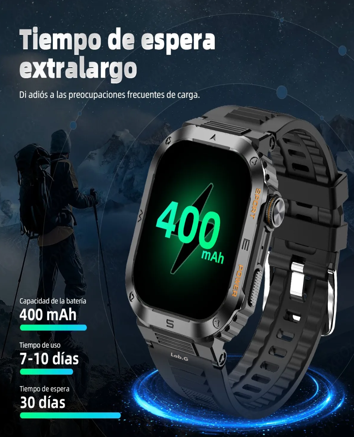 Reloj Inteligente Hombre Militar Impermeable Bluetooth Call negro