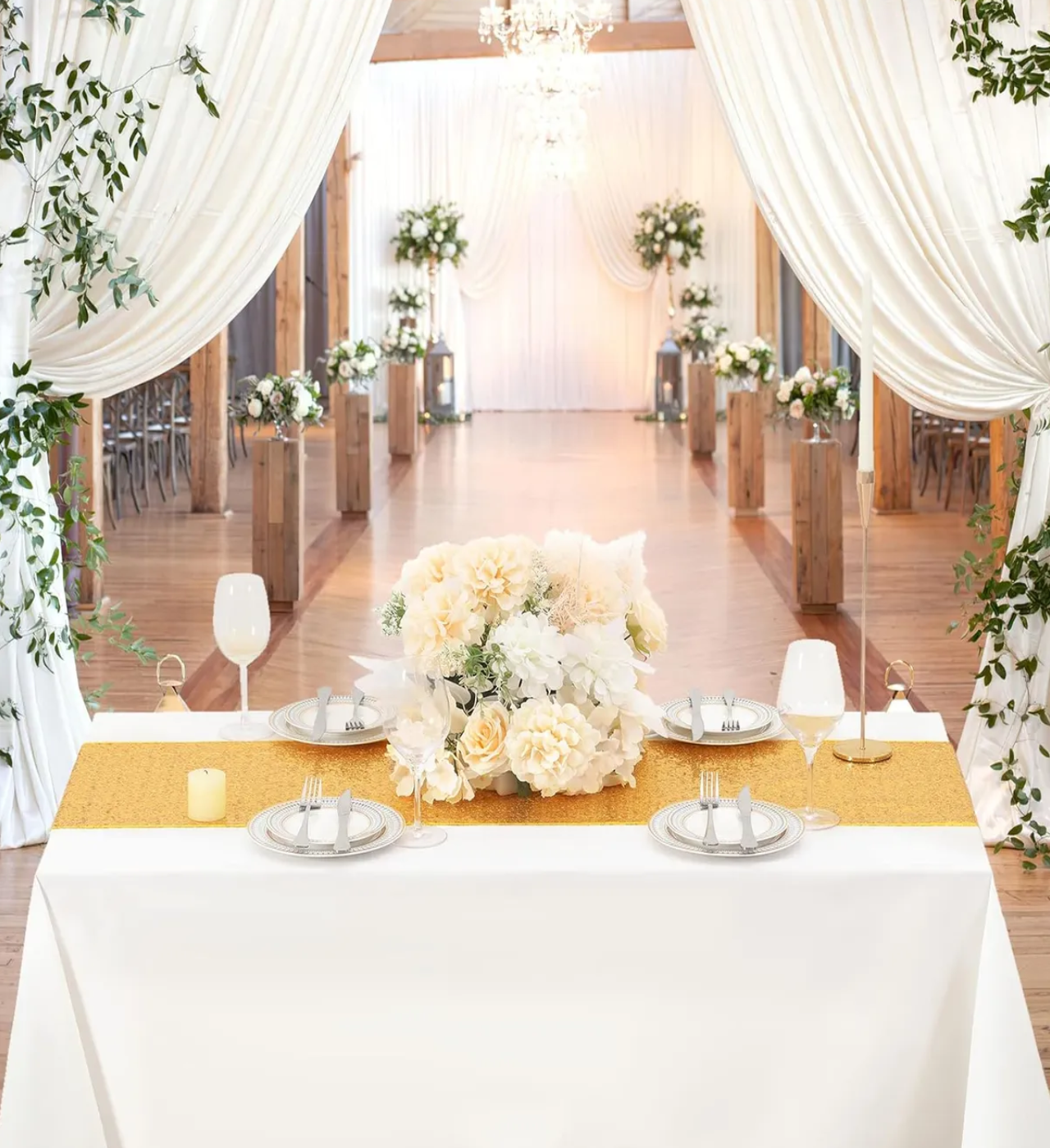 Camino De Mesa Con Lentejuelas 10 pzs Dorado