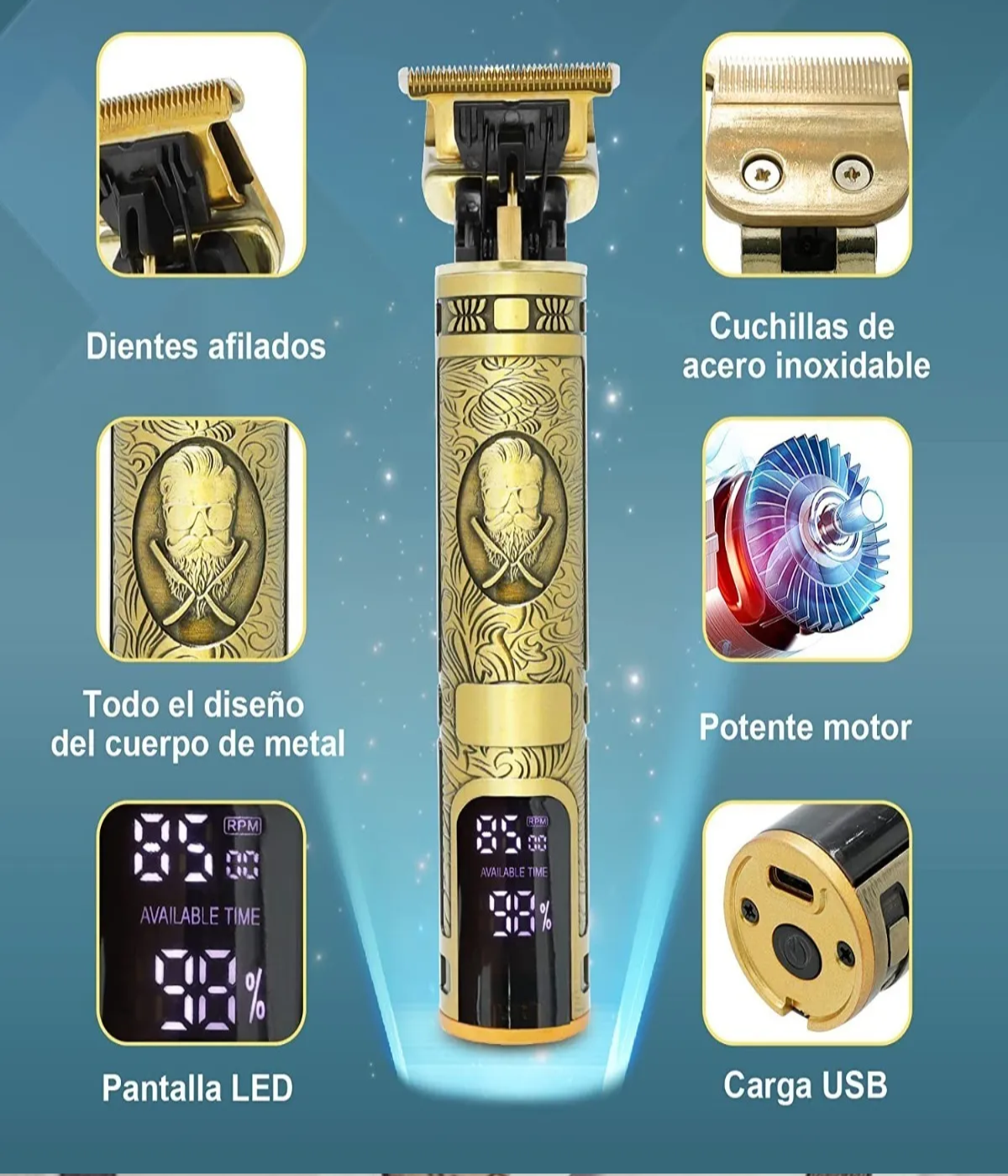 Rasuradora Inalámbrica Recargable Kit Cortadora Profesional dorada21790