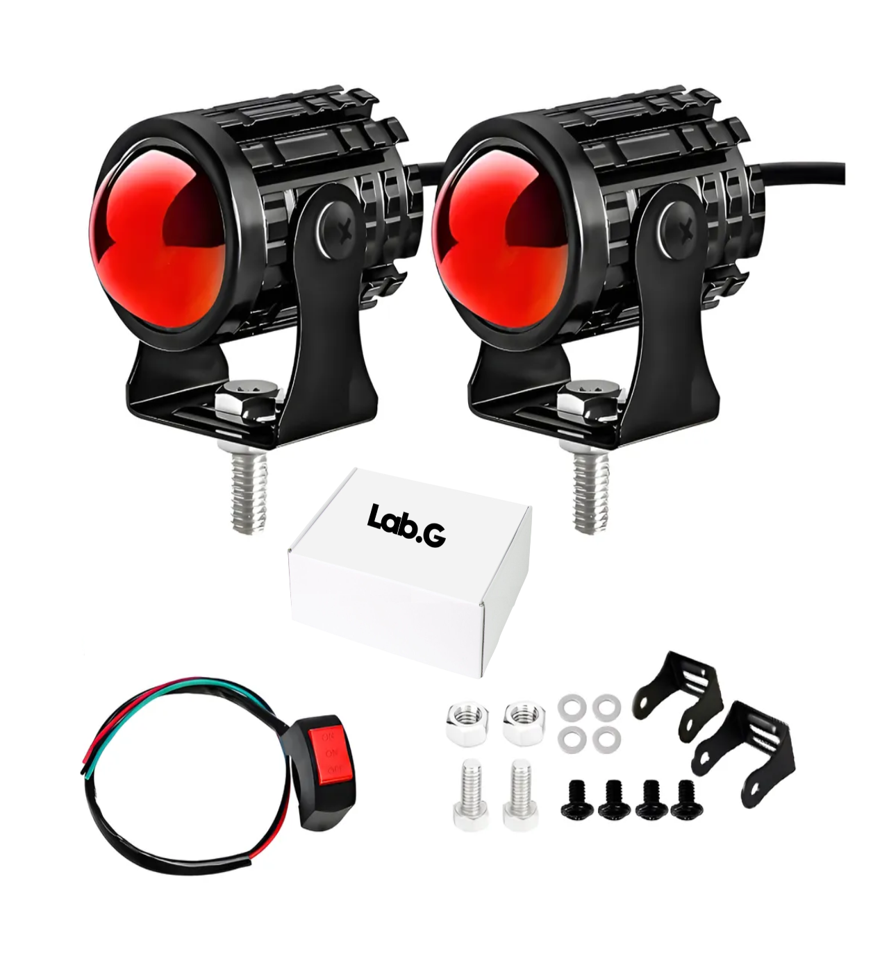 Faros De Lupa Luces Led Auxiliares Con Estrobo 5 Modos 120w negro con Rojo