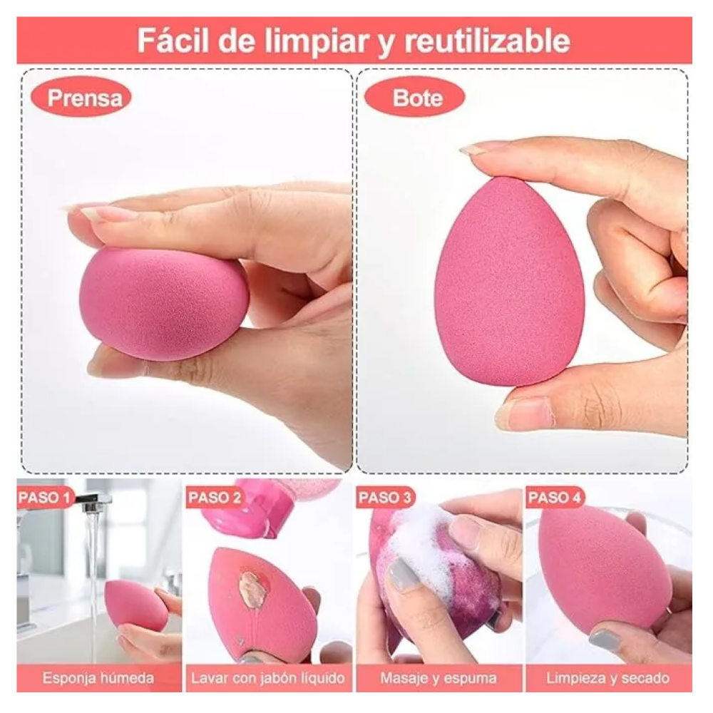 Kit Esponja De Maquillaje Caja De 8 Piezas Rosa