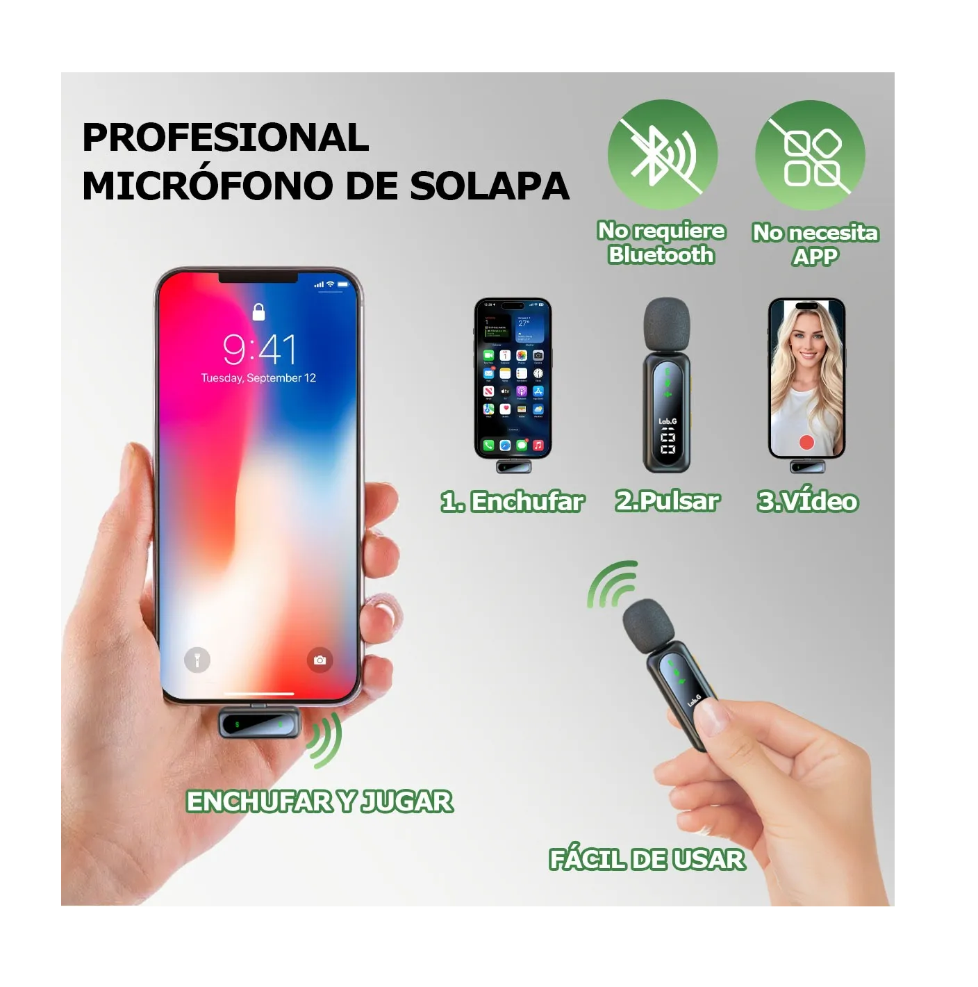 Micrófono Solapa Inalámbrico Cancelación De Ruido Negro