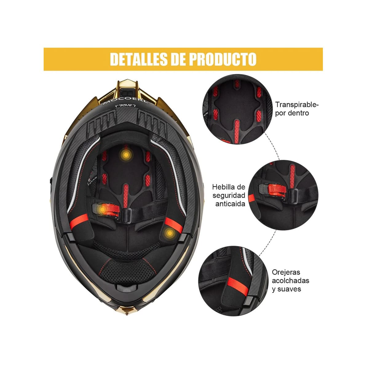 Casco Sleek De Moto Abatible En Oro Mate Con Luz Negro AMARILLO TALLA L