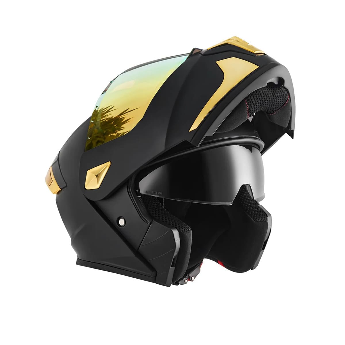 Casco Sleek De Moto Abatible En Oro Mate Con Luz Negro AMARILLO TALLA L