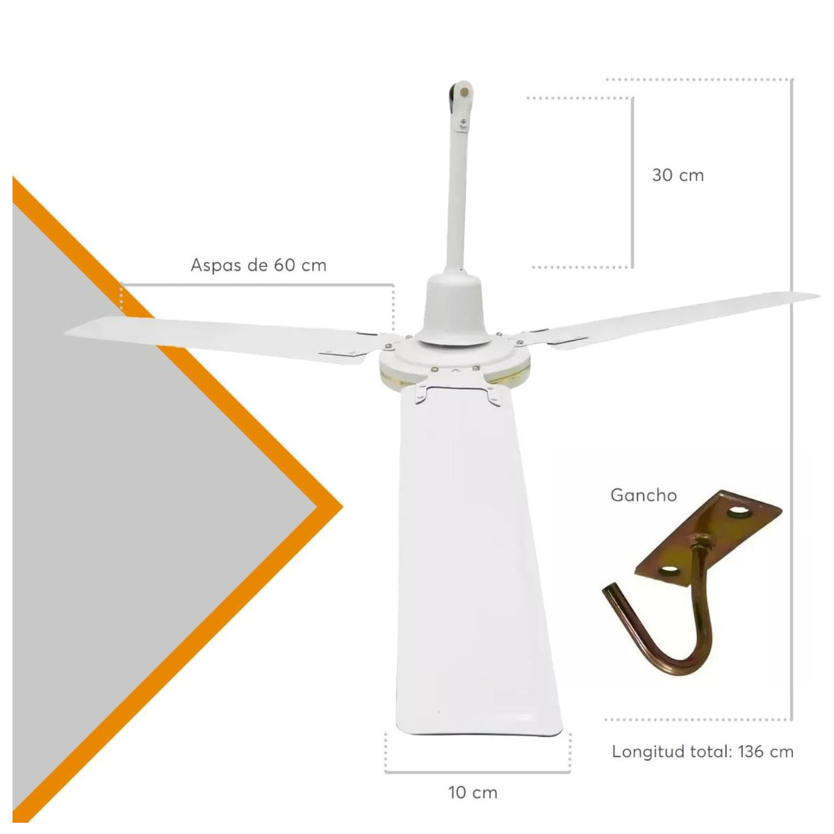 Ventilador Techo Abanico Moderno Aspas Metálicas Hogar blanco