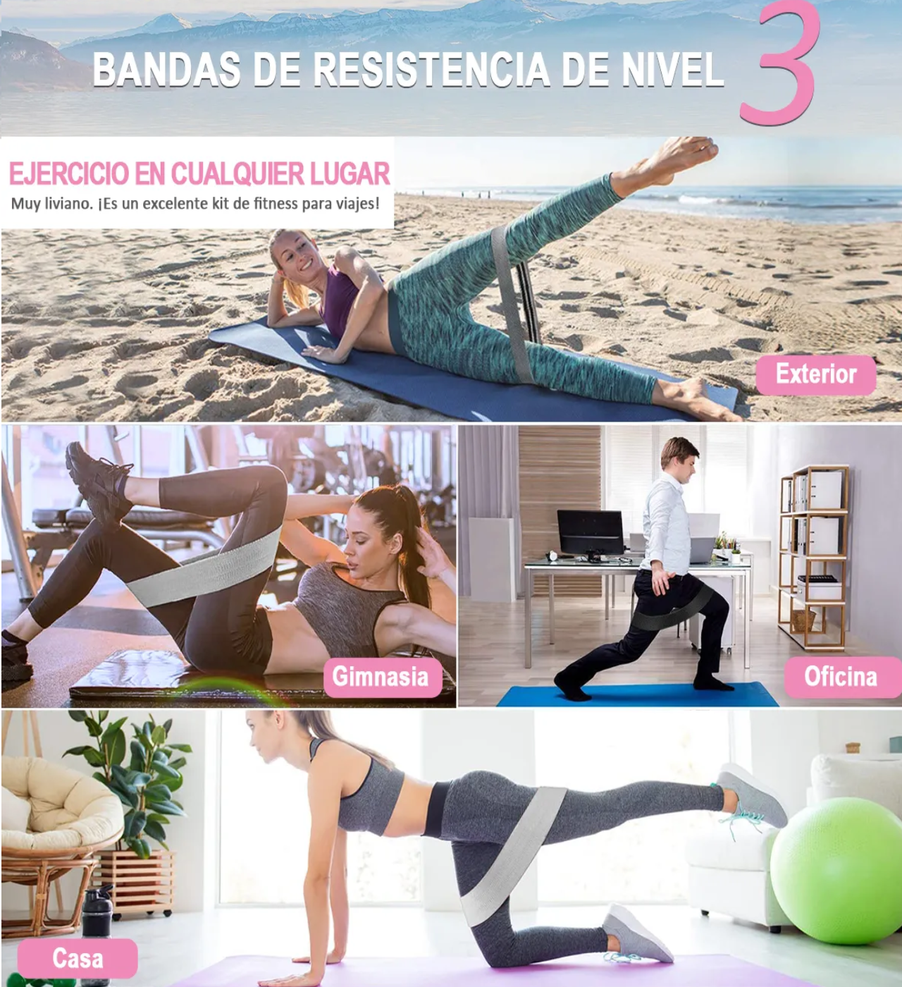 Bandas Elasticas Ejercicio Janus Anliker Ligas Resistencia Piernas Gris Negro Blanco