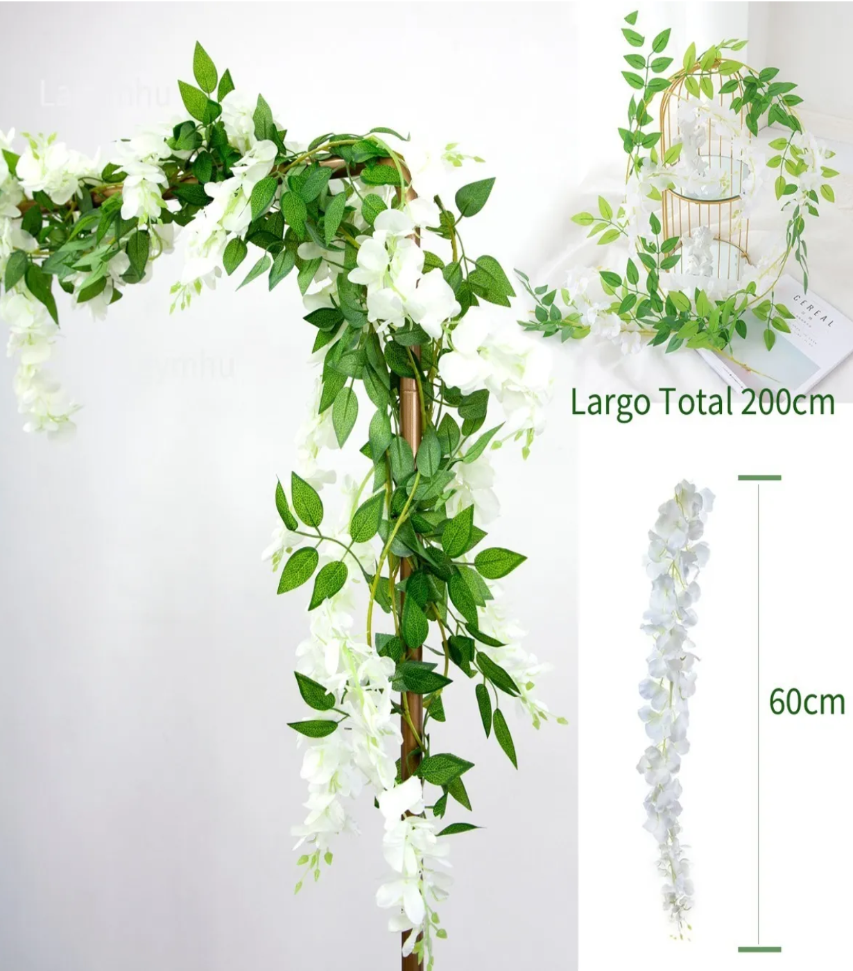 5 Guirnalda De Glicinias Artificial Wisteria Follaje +bridas Blanco Verde