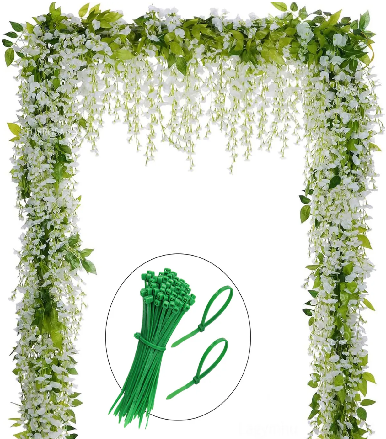 5 Guirnalda De Glicinias Artificial Wisteria Follaje +bridas Blanco Verde