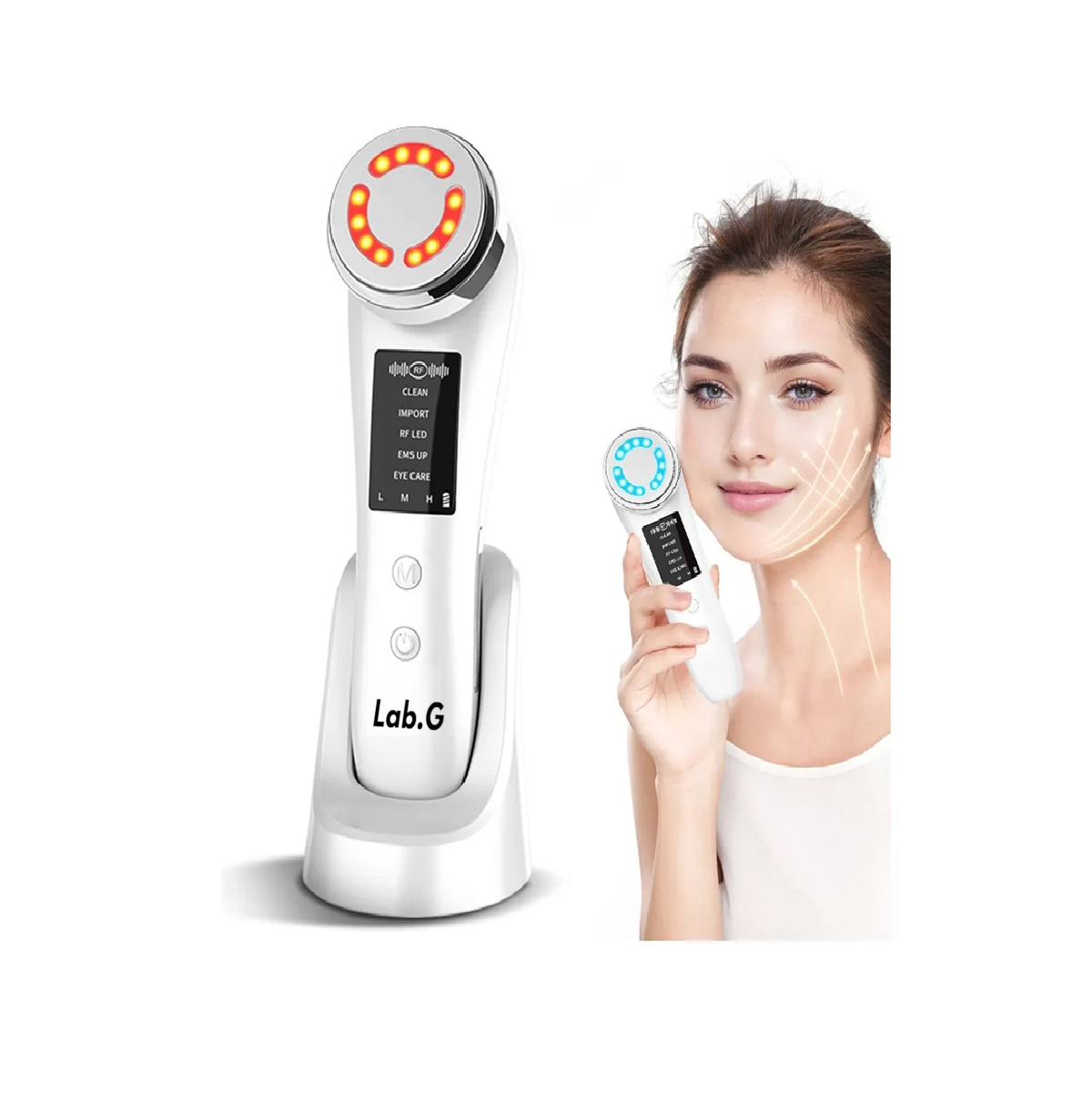 Masajeador Facial Electroporador Ultrasónico Antiarrugas Blanco Con Negro