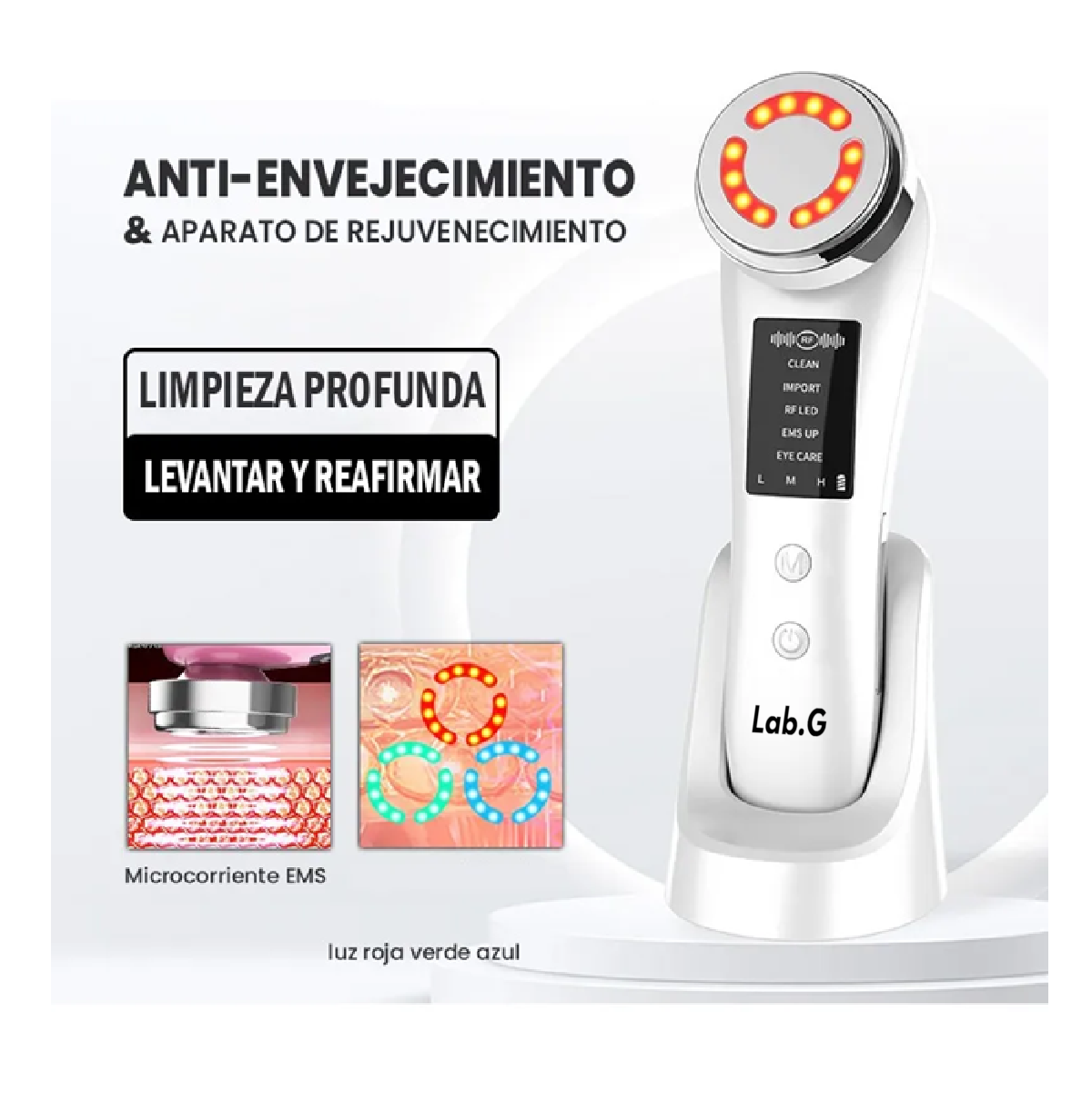 Masajeador Facial Electroporador Ultrasónico Antiarrugas Blanco Con Negro