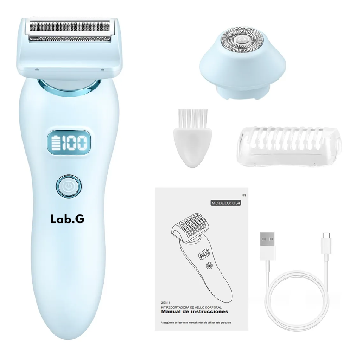 Depiladora Eléctrica Afeitadora Rasuradora Mujer Portátil Blanco Lineas Azul