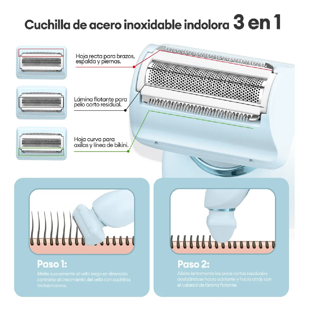 Depiladora Eléctrica Afeitadora Rasuradora Mujer Portátil Blanco Lineas Azul