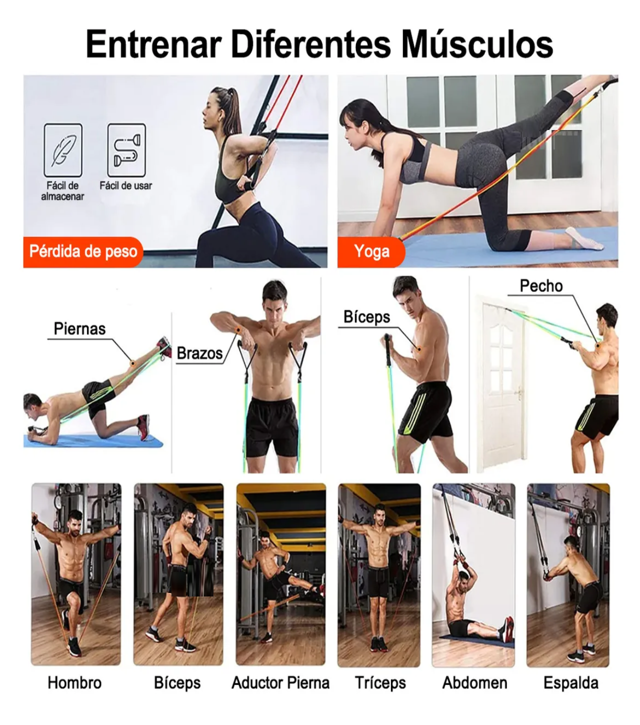 150lbs Kit De Bandas De Resistencia Ligas Para Ejercicio 12pzs Colores