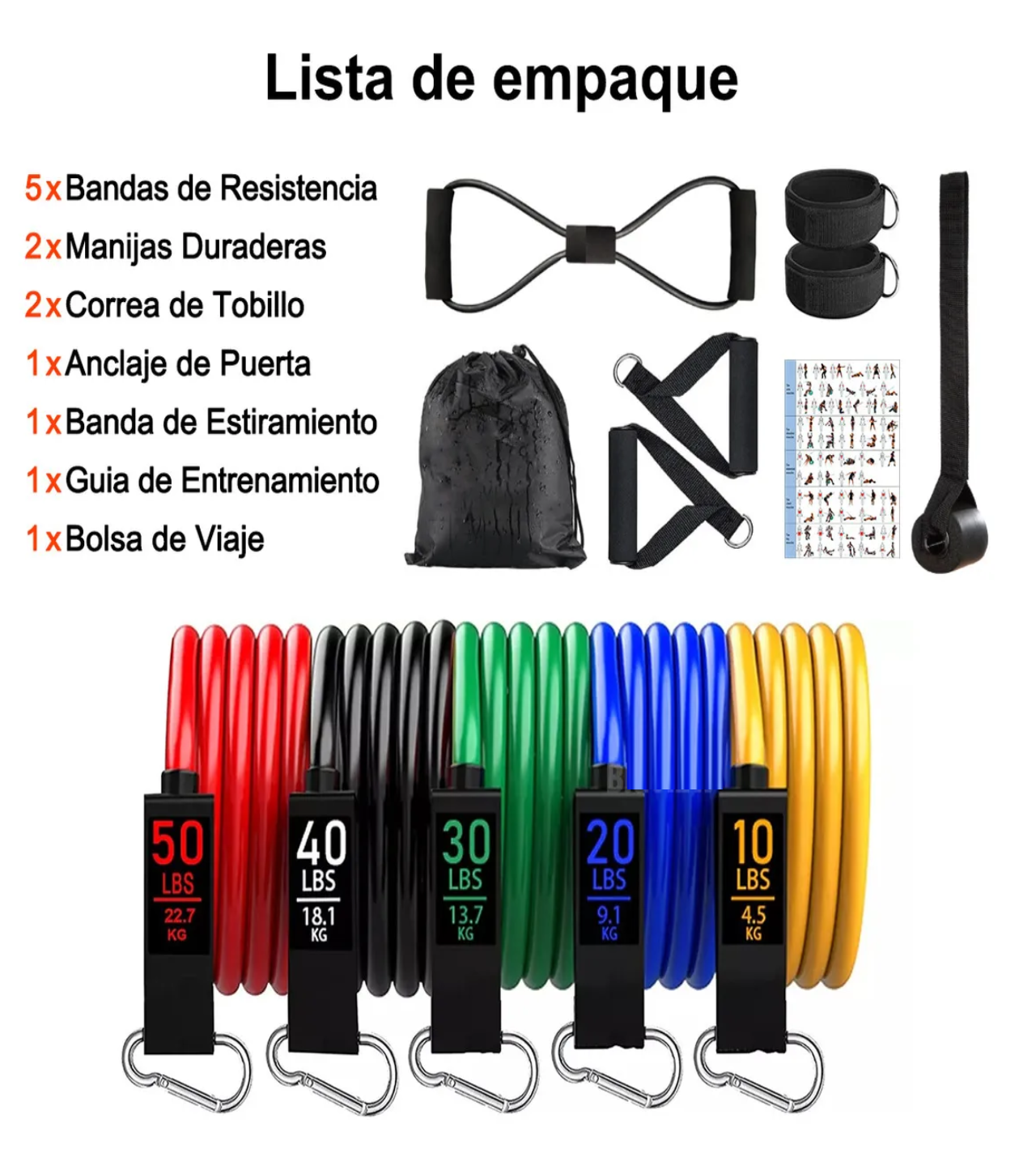 150lbs Kit De Bandas De Resistencia Ligas Para Ejercicio 12pzs Colores