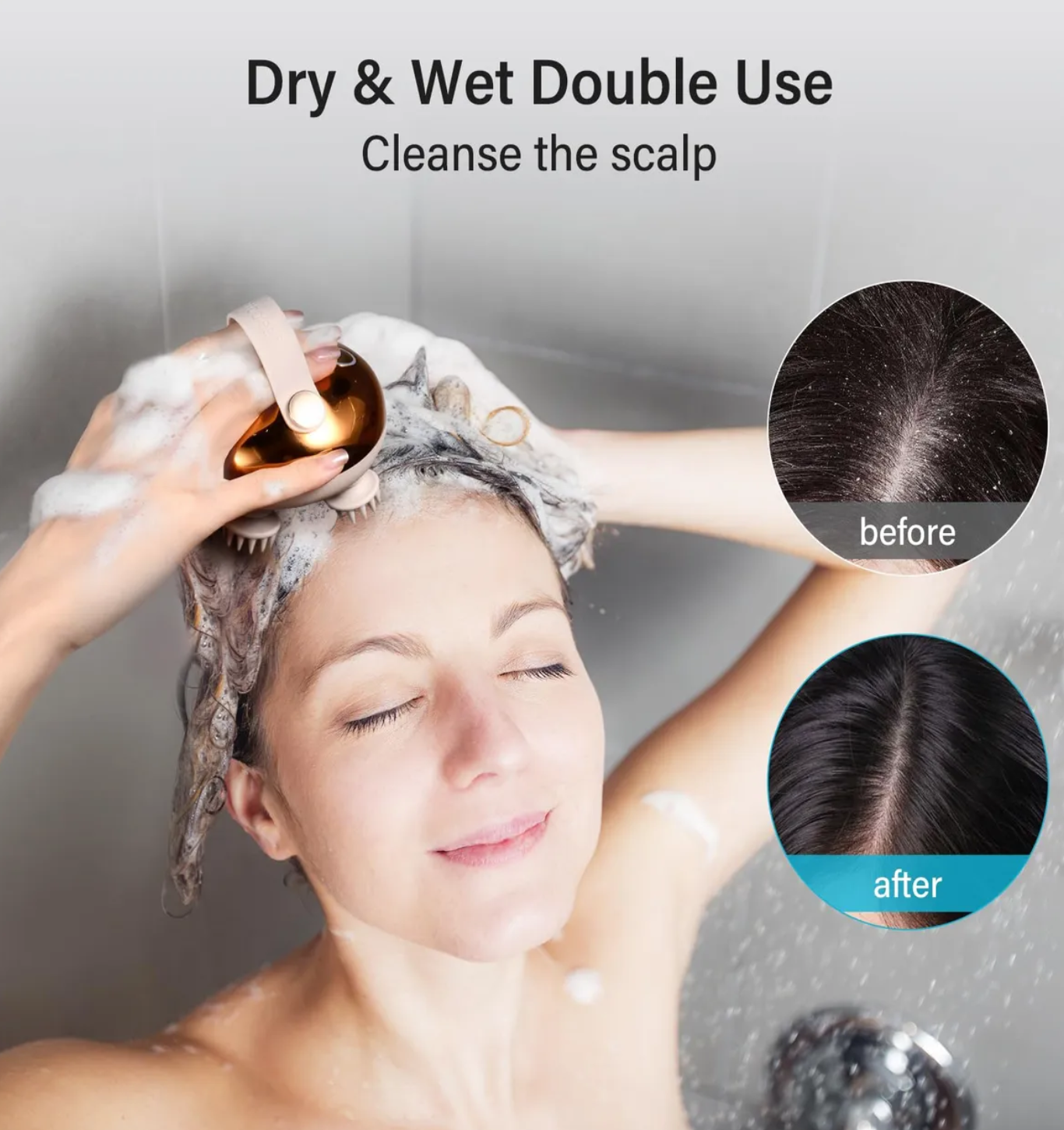 Masajeador De Cuero Cabelludo Impermeable Portátil Dorado  Blanco