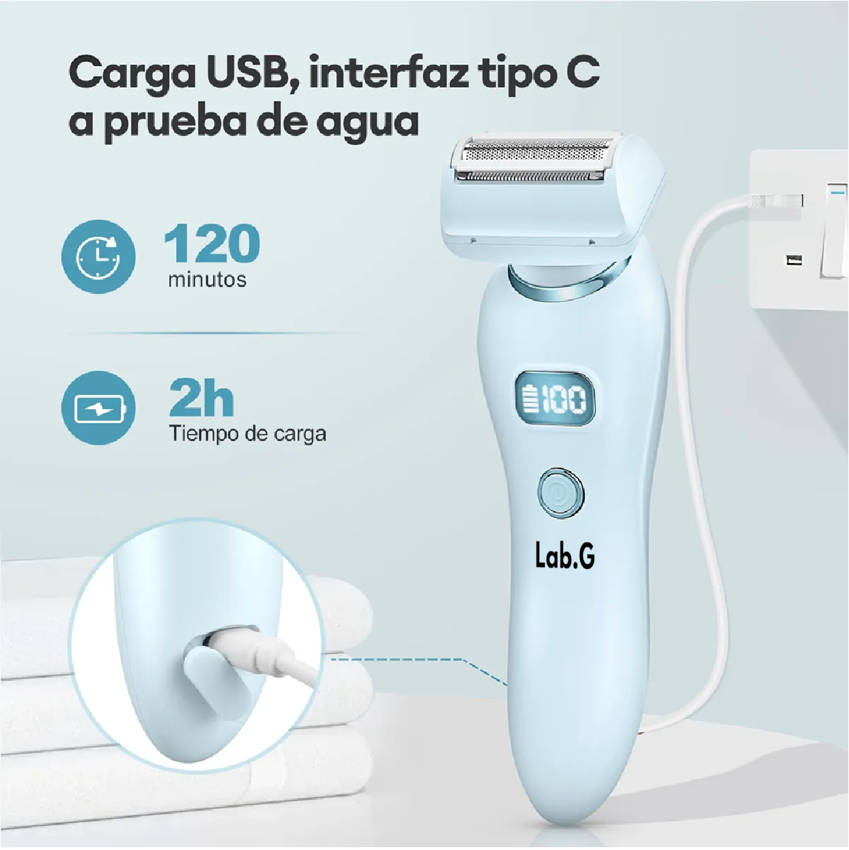 Depiladora Eléctrica Afeitadora Rasuradora Mujer Portátil Blanco Lineas Azul