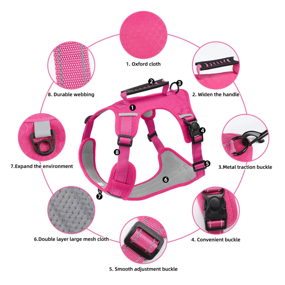 Pechera Arnés De Seguridad Para Perro Fucsia talla S