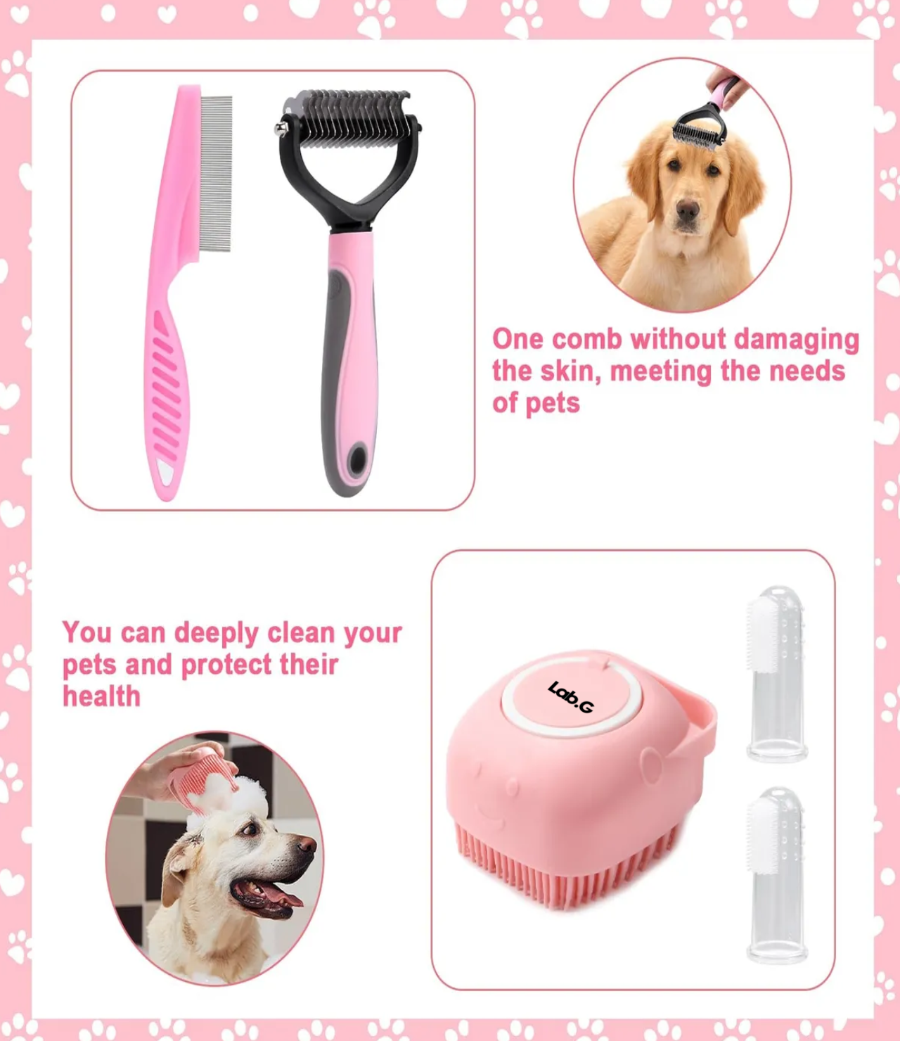 Kit 10 Pz De Aseo Macotas Rosa Blanco