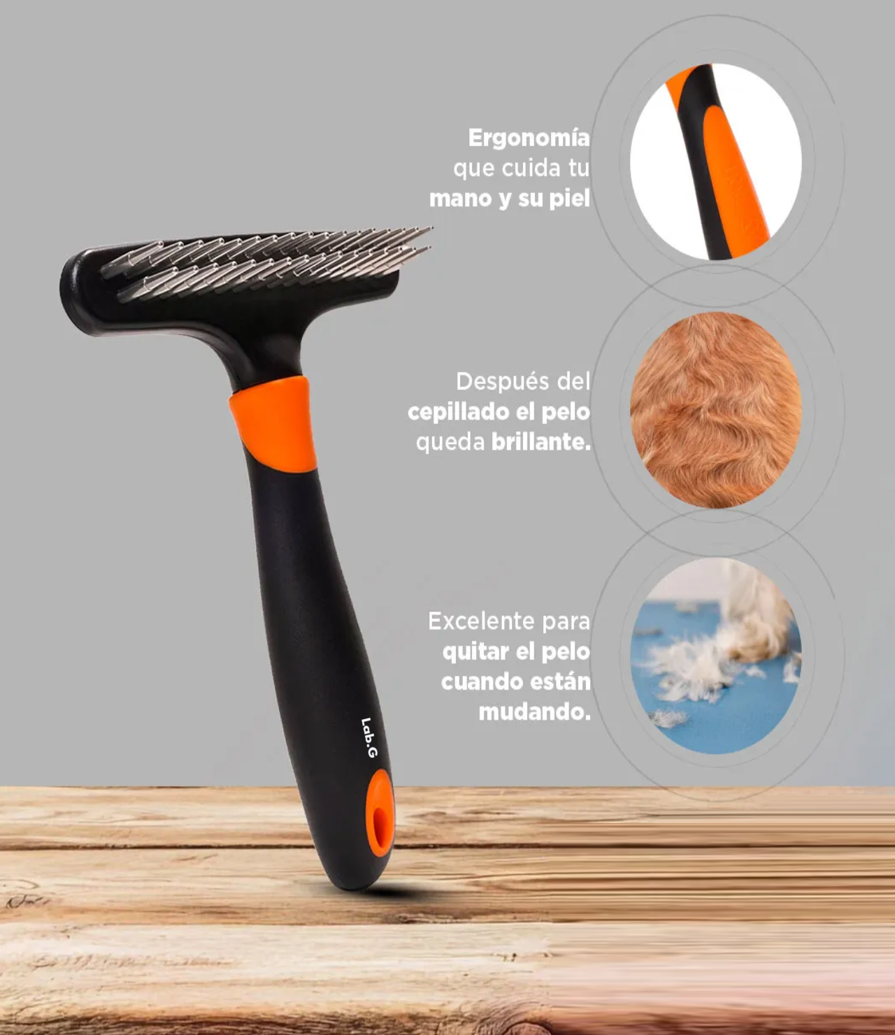 Cepillo Deslanador Mascotas Negro Naranja