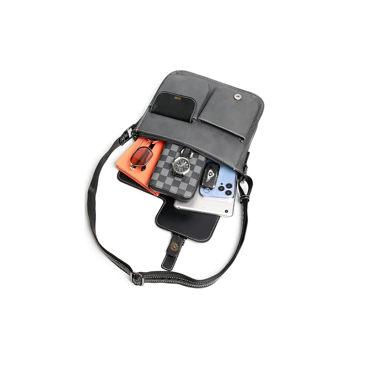 Bolso Mensajero De Cuero De  gris