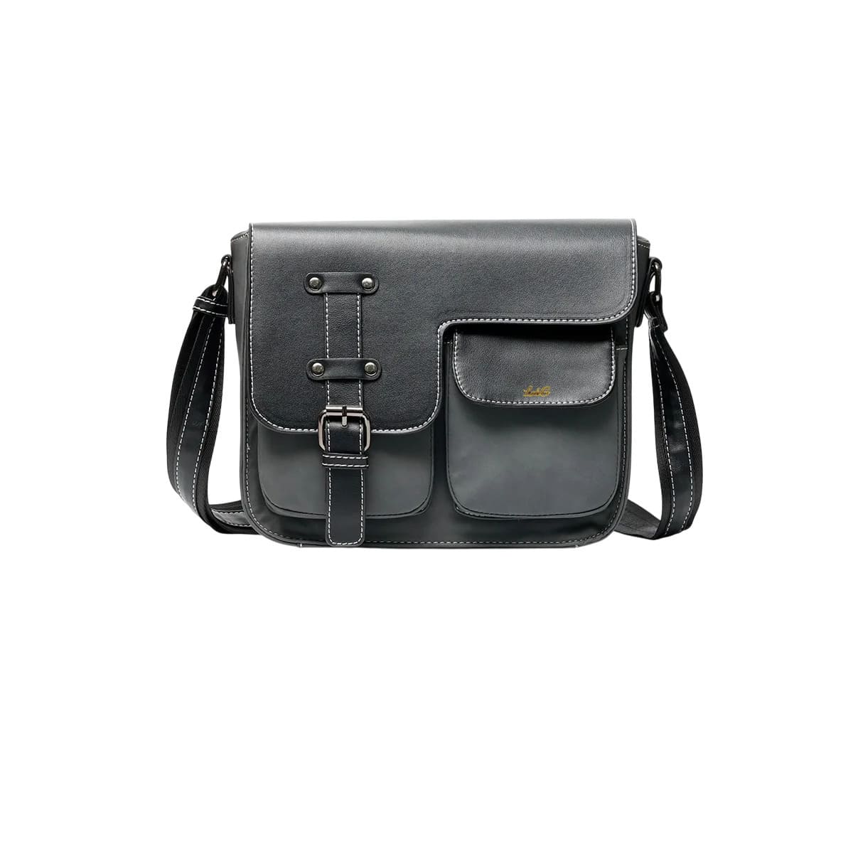 Bolso Mensajero De Cuero De  gris