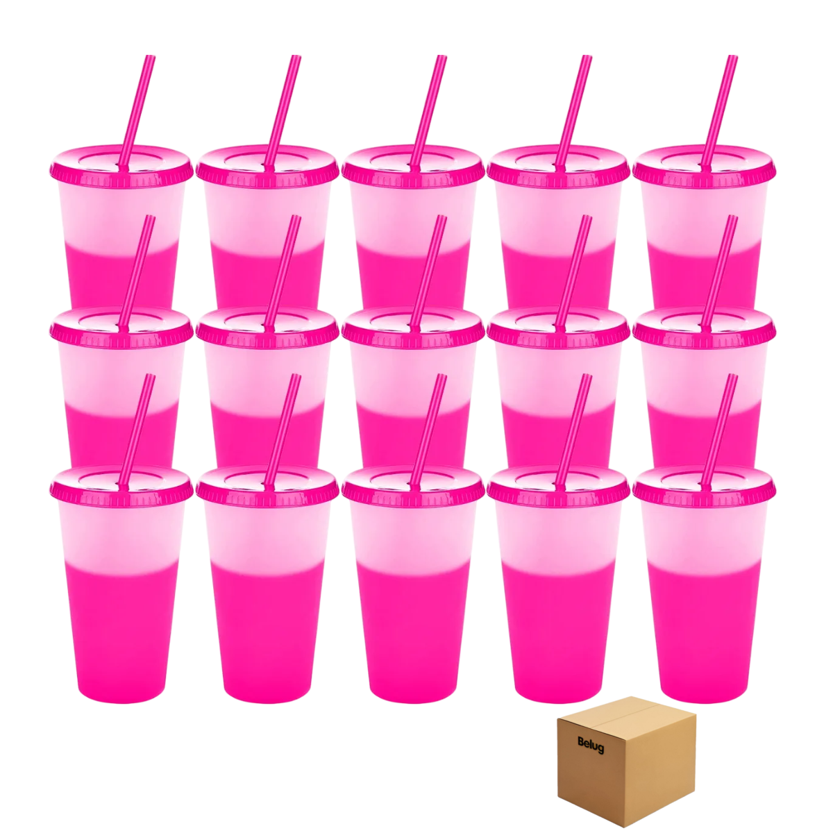 Vasos Mágicos Plastico Vasos Con Popote Y Tapa 710ml 15pzs ROSA