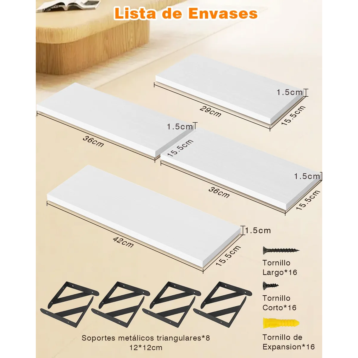 Repisas Flotantes Madera Modernas Estantes Baño Topon 4 Pzs Blanco 