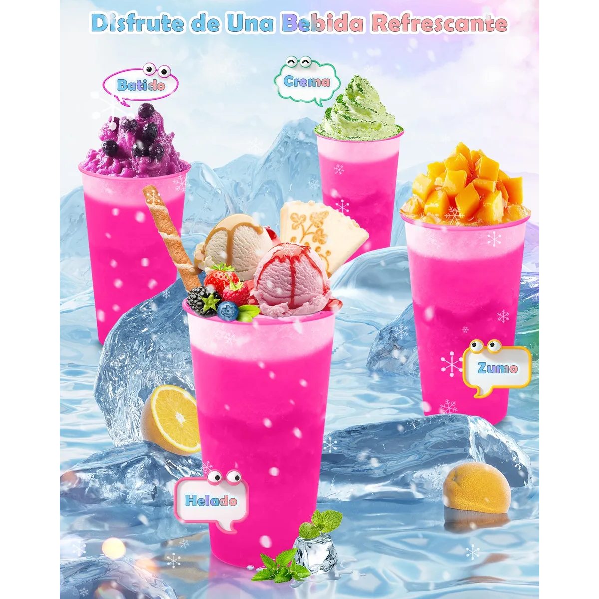 Vasos Mágicos Plastico Vasos Con Popote Y Tapa 710ml 15pzs ROSA