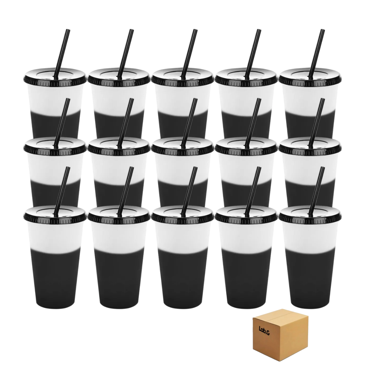 Vasos Mágicos Plastico Vasos Con Popote Y Tapa 710ml 15pzs Negro 