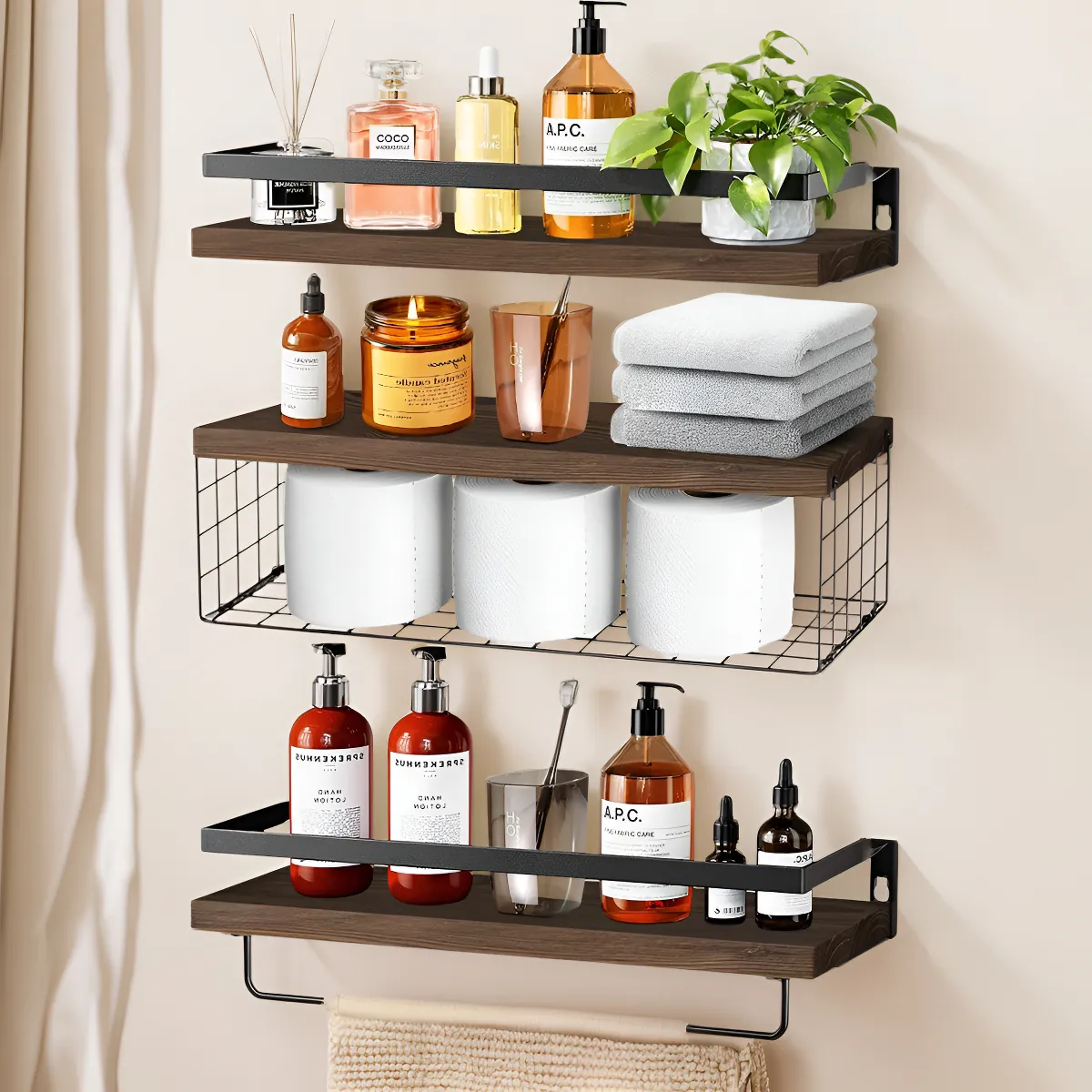 Repisas Flotantes Madera Modernas Estantes Baño Marron Oscuro 