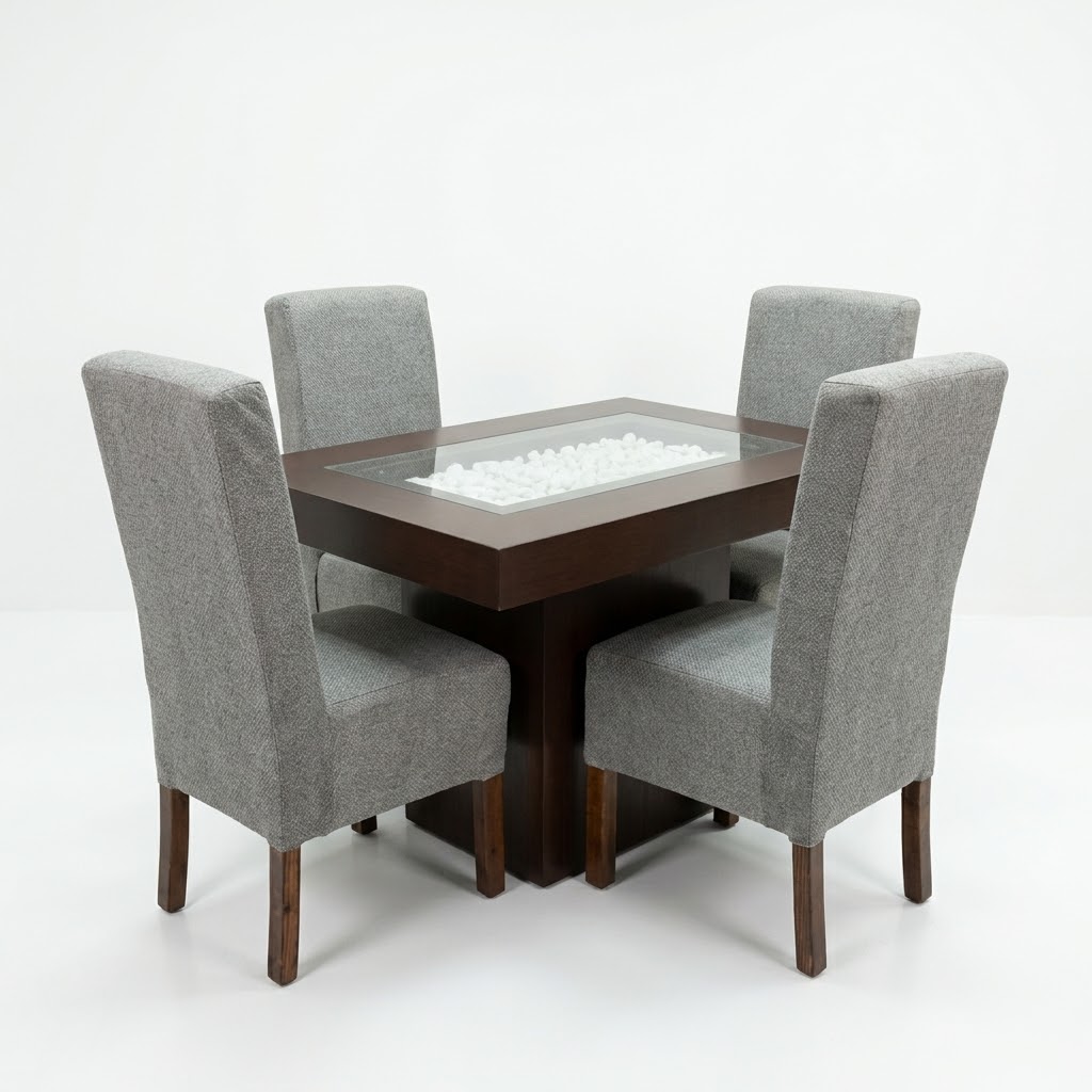 Antecomedor Nogal moderno 4 sillas tapizadas en gris Muebles R21