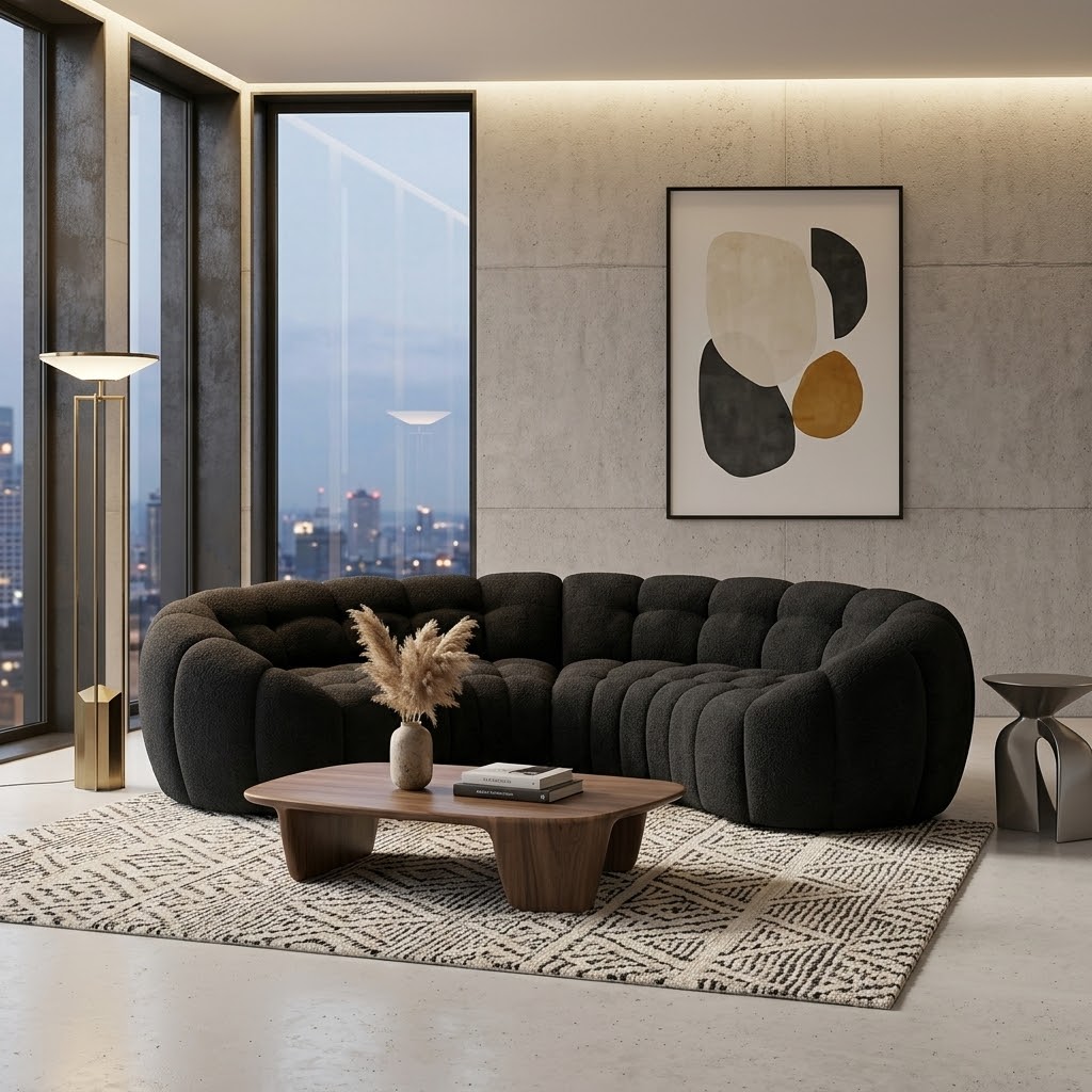 Sala Modular Curva Citrus Moderna de 5 Plazas Negro Muebles R21