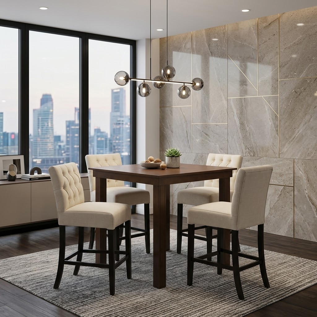 Antecomedor Alto Moderno Nogal Con 4 Sillas Comodas Muebles R21