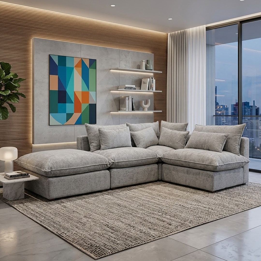 Sala Moderna Modular Esquinera Roblox en L Color Gris Muebles R21