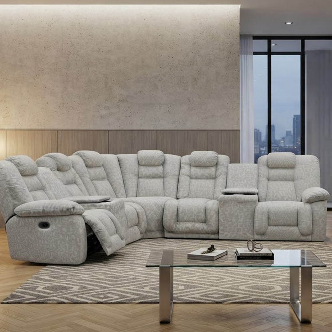 Sala Modular con 2 Reclinables en L Moderna Italia Gris Claro Muebles R21