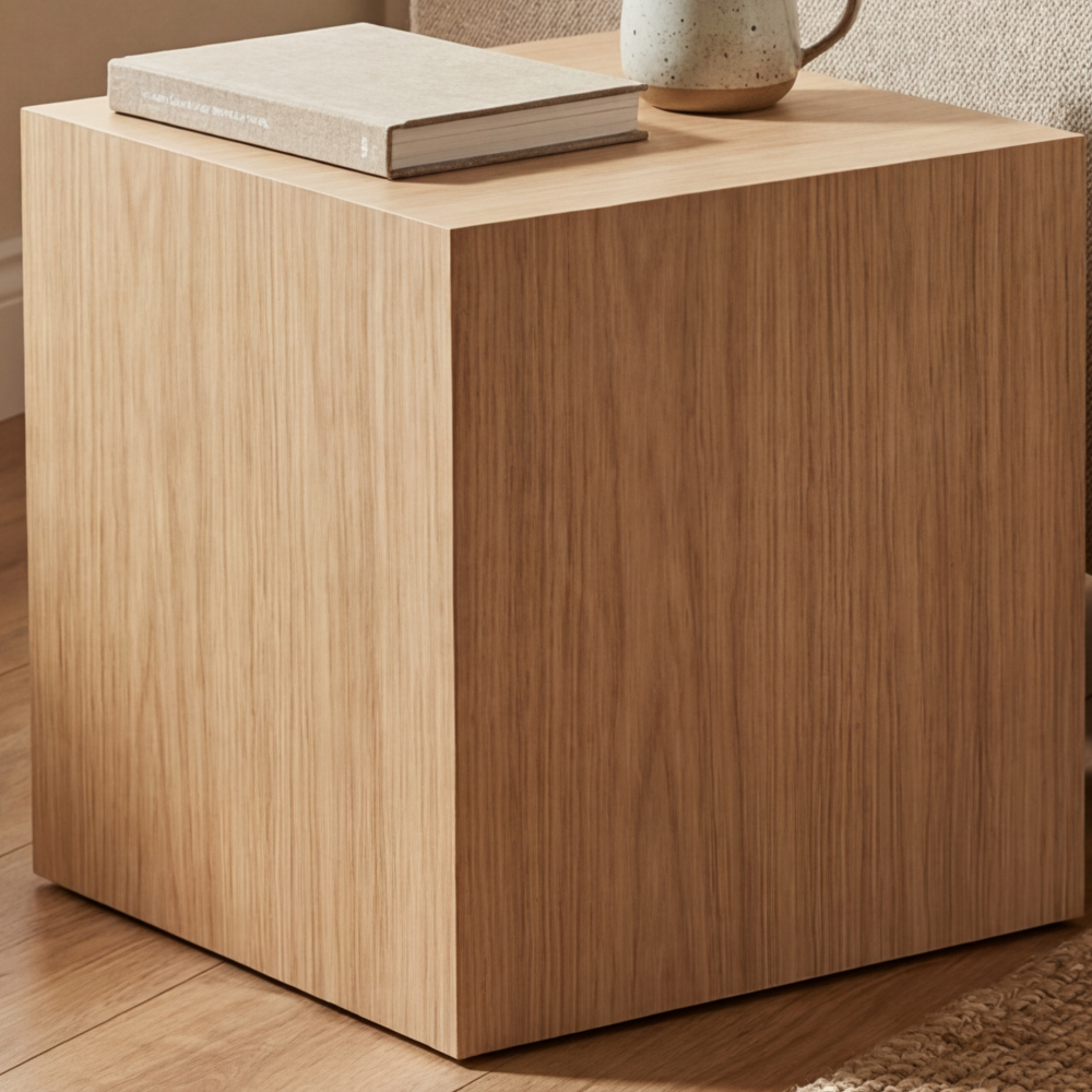 Mesa Lateral Cubo Minimalista Japandi Acabado Roble Claro 45x45x45 cm ...