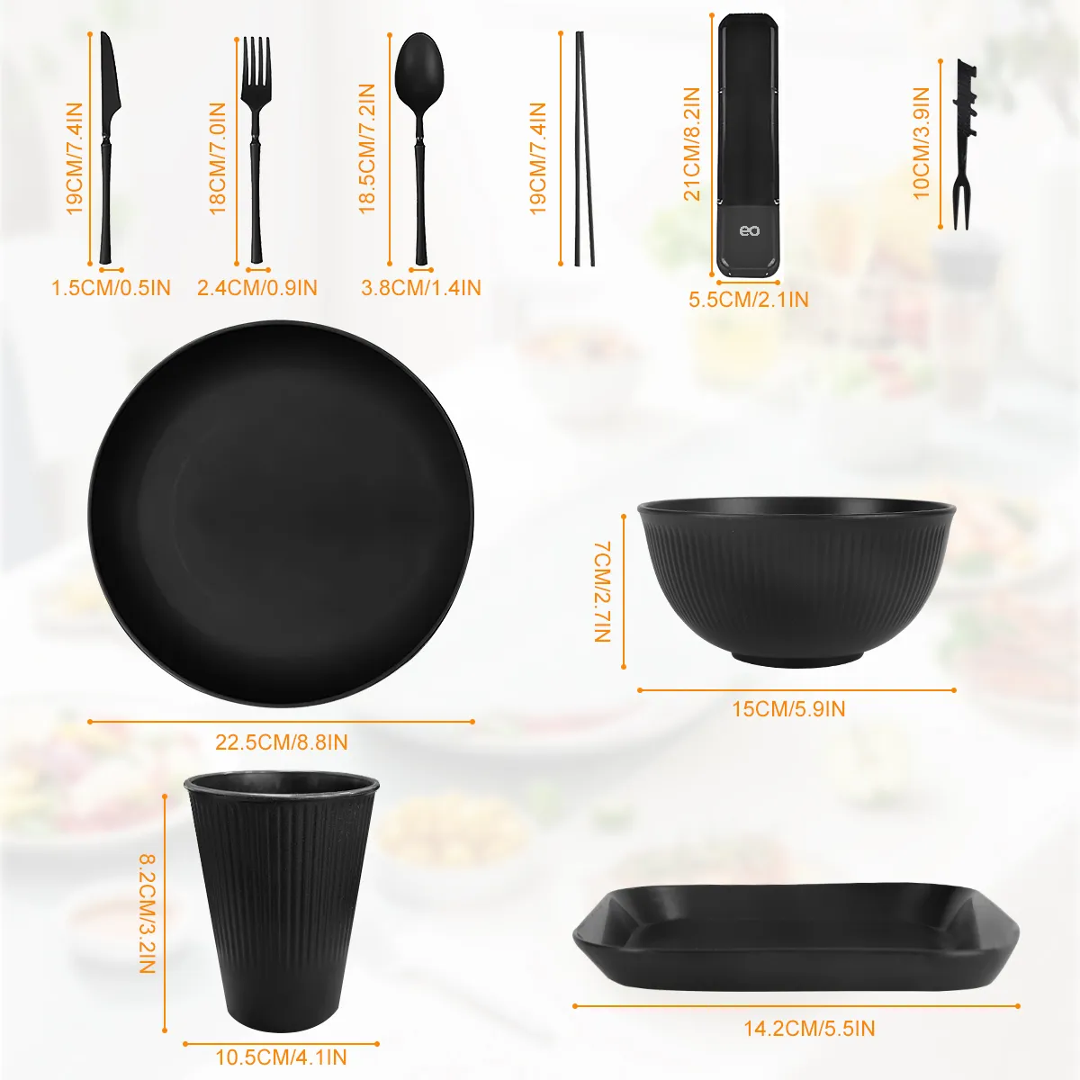 Juego De Vajilla Taza Vajilla Negra 62pz