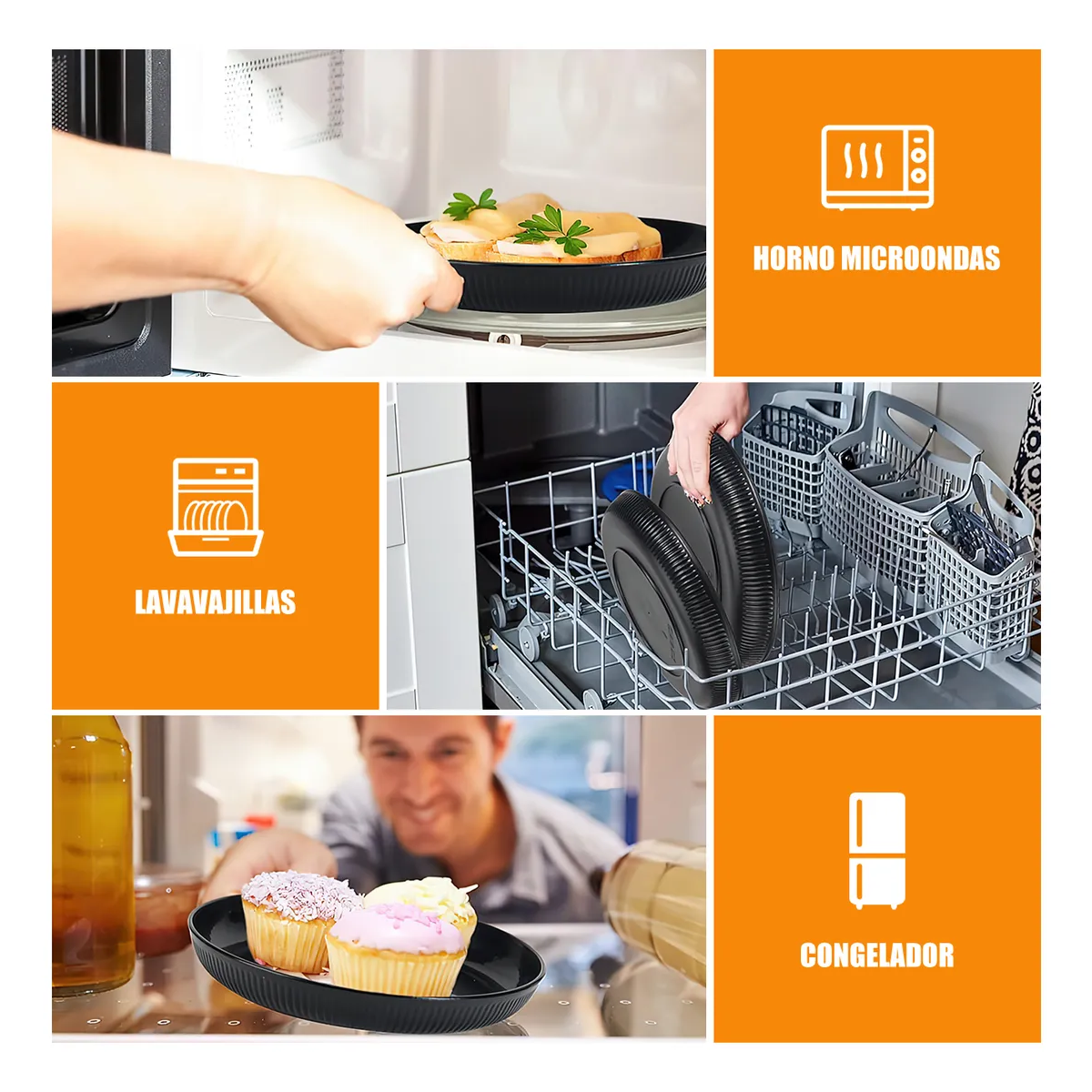 Juego De Vajilla Taza Vajilla Negra 62pz